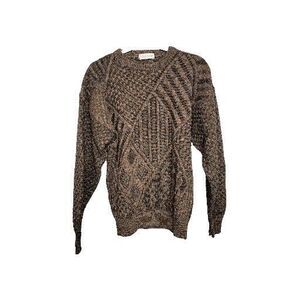 Vintage Collectif Geometric Wool Acrylic Blend Sweater Size Med Brown Black 80s